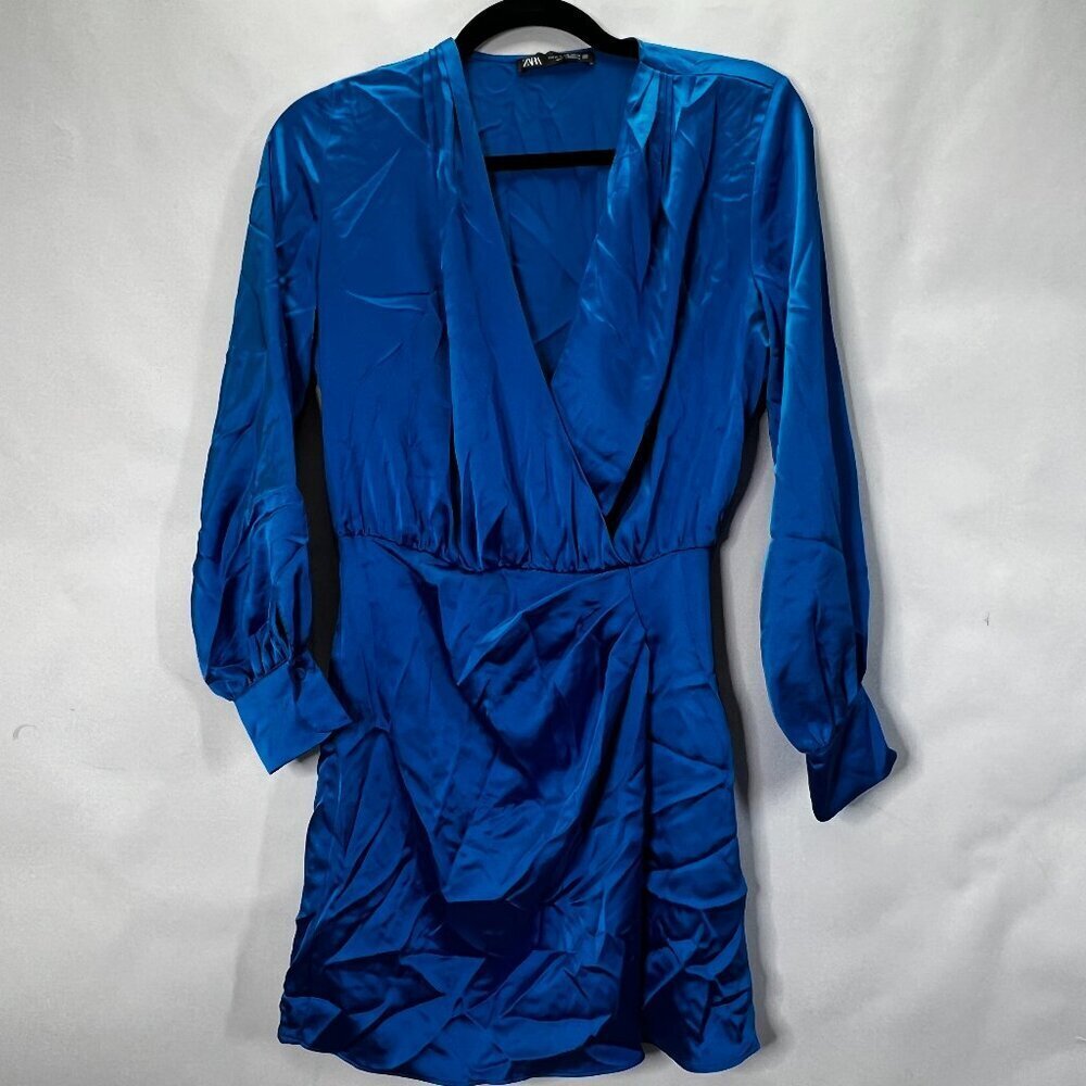 Zara Satin Electric Blue Mini Dress Size XS NWT